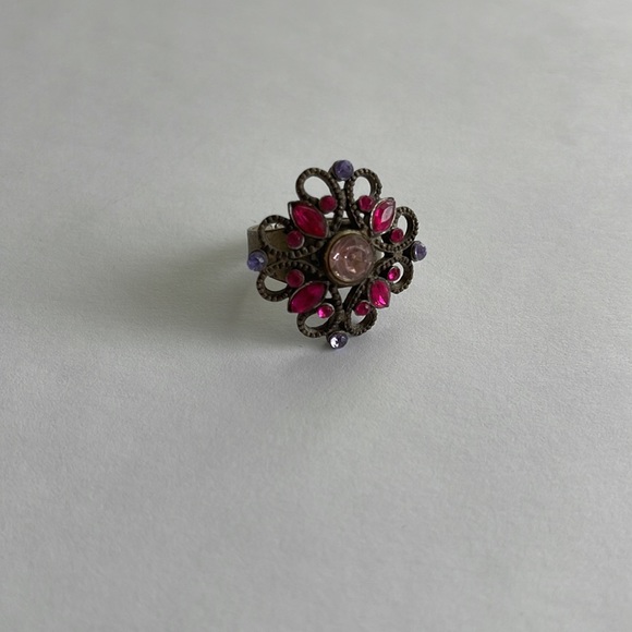 Purple & Pink Rhinestone Adjustable Ring - Picture 2 of 4